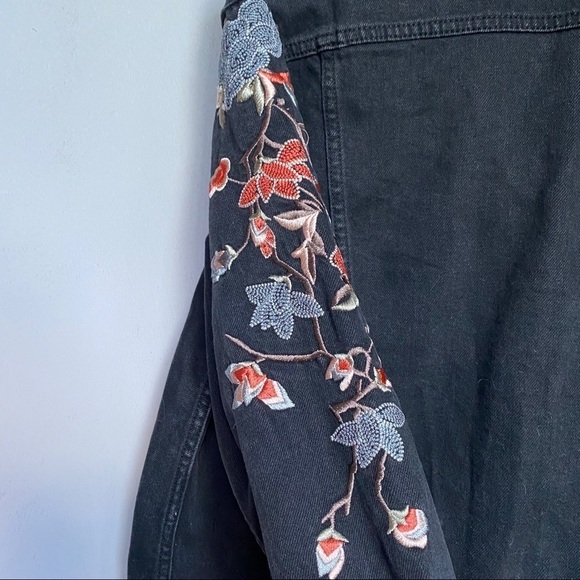 Topshop Black Denim Jacket w/ Bird Embroidery - Picture 6 of 7